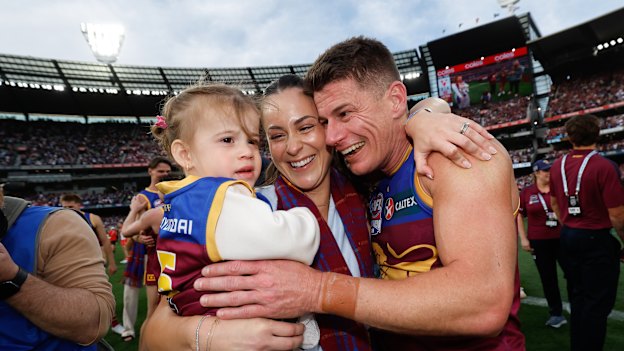 Dayne Zorko celebrates the 2024 premiership with his family.