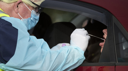 People getting tested for coronavirus at a pop up clinic in Casula in Sydney's south-west.
