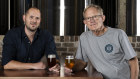 Scott Hahn, left, and his father “Chuck” at their new venture, Chuck & Son’s Brewing Co.