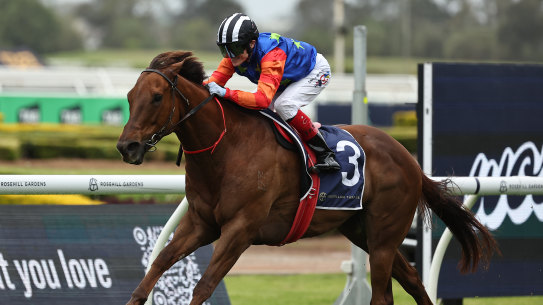 Bella Nipotina runs away with the Russell Balding Stakes at Rosehill.
