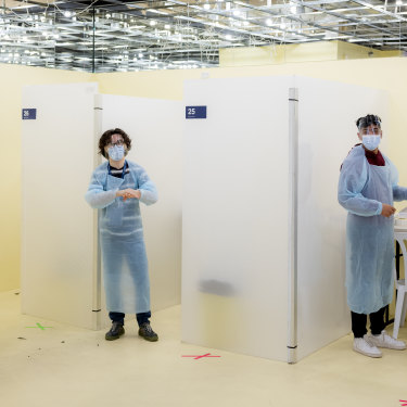 A COVID quick testing centre at a shopping mall in Copenhagen in January. Denmark has stood out for its high testing regime.