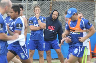Jim Dymock leading a training session as Bulldogs coach in 2011.