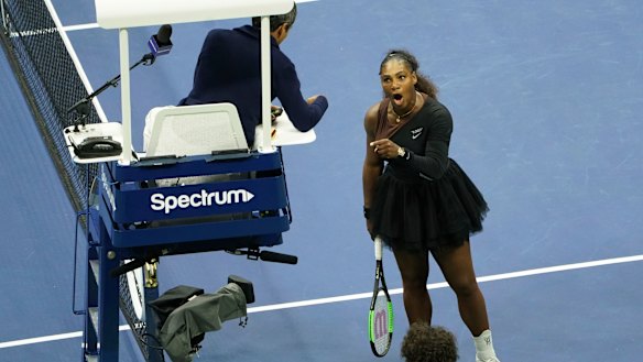 Confrontation: Serena Williams argues with the chair umpire.