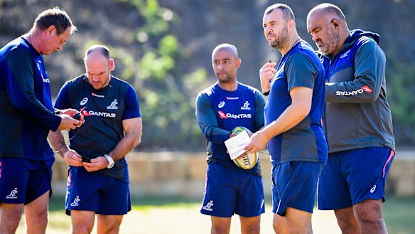 Grey with, from left, Mick Byrne, George Gregan, Michael Cheika and Simon Raiwalui. 