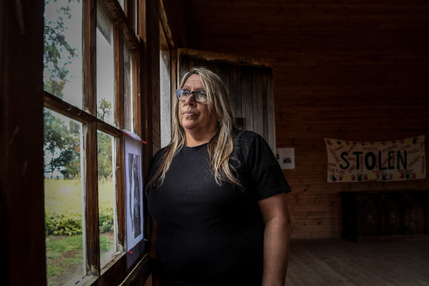 Aunty Donna Wright in an old dormitory at the Lake Condah Mission.