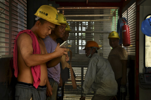 Chinese workers on the Blue Bay casino and apartment project in Sihanoukville. 