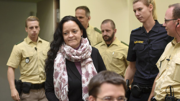 Beate Zschaepe, the sole survivor of the self-styled National Socialist Underground, arriving in court.