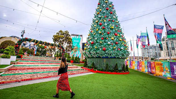 A Christmas tree at Federation Square in Melbourne today. 