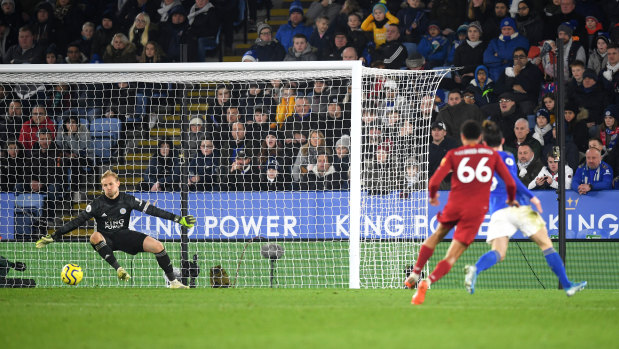Trent Alexander-Arnold buries the fourth goal against an outgunned Leicester.
