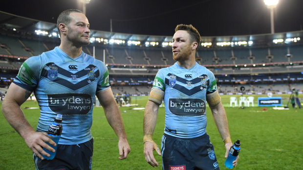 It's yours, mate: James Maloney (right) and Boyd Cordner.