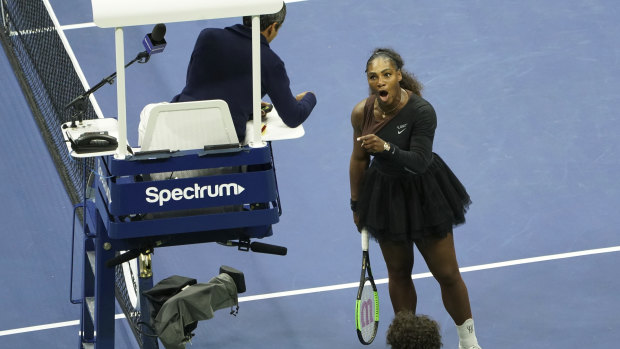 Confrontation: Serena Williams argues with the chair umpire.
