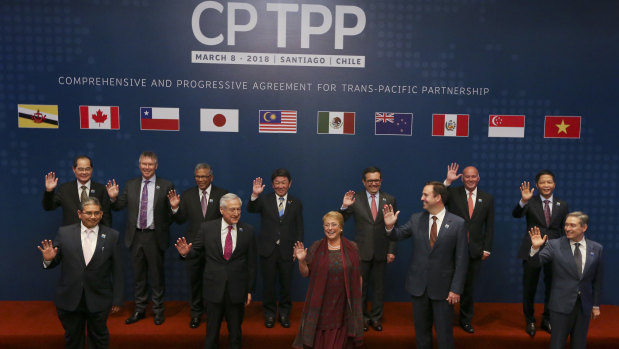 A meeting of TPP-11 members in March.