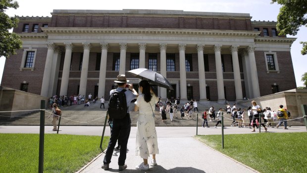 The Widener Library on the campus of Harvard University in Cambridge, Massachusetts. 