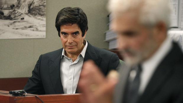 Illusionist David Copperfield listens to a lawyer speak during the negligence case in a Las Vegas court. 