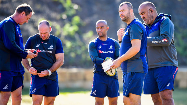 Grey with, from left, Mick Byrne, George Gregan, Michael Cheika and Simon Raiwalui. 