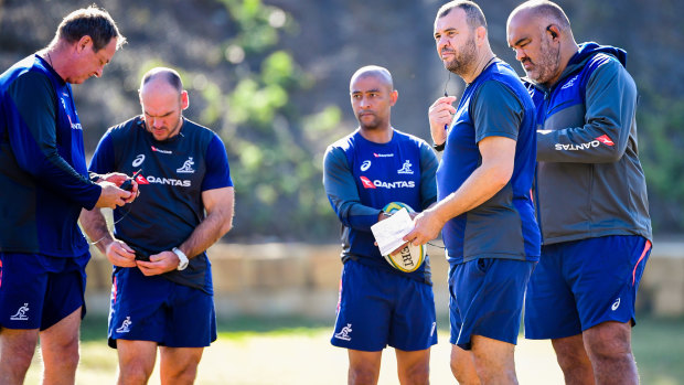 Dream team? George Gregan, centre, with Wallabies coaches (l-r) Mick Byrne, Nathan Grey, Michael Cheika and Simon Raiwalui.