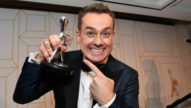 Grant Denyer with his Logie for Most Popular Presenter.