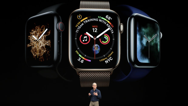 Apple chief exective Tim Cook unveils the new Apple Watch 4  last month.