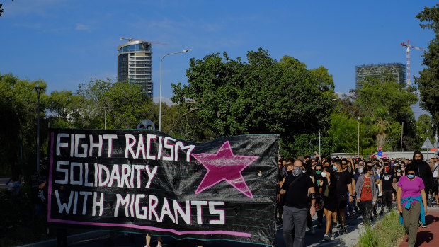 Protesters march in support of detained migrants in Nicosia, Cyprus, and to demonstrate their solidarity with African-American man George Floyd who died in Minneapolis while pleading for his life.