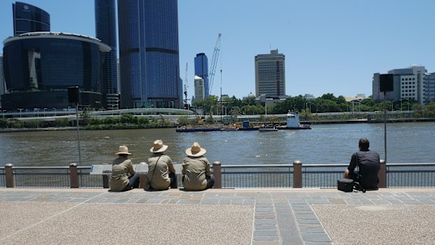 The firework display getting set up in Brisbane.