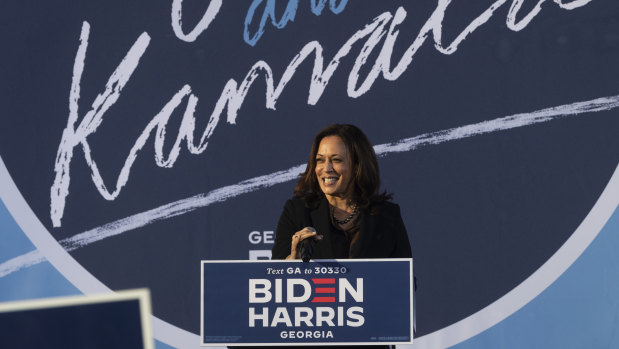 Democratic vice-presidential candidate  Kamala Harris speaks during a campaign event at Morehouse College in Atlanta on Friday.