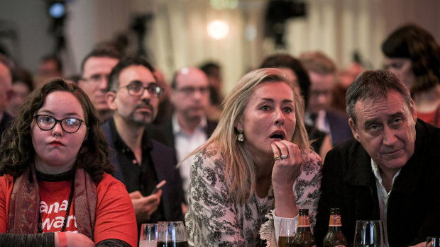 Labor supporters at the election night function for Opposition Leader Bill Shorten in Melbourne.