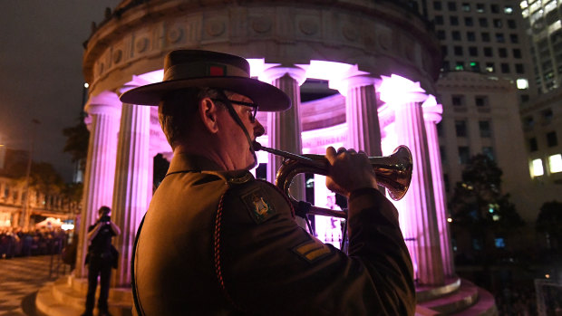 Bugler Corporal Aaron Madden at the dawn service in Anzac Square