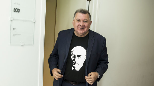 Craig Kelly dons a Robert Menzies T-shirt in Parliament House on Thursday.