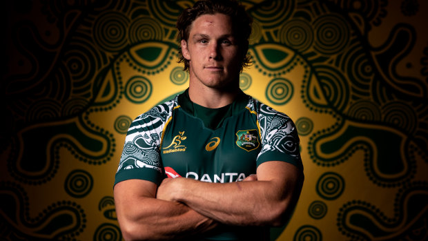 Wallabies captain Michael Hooper in the First Nations jersey. 