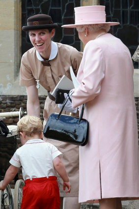 Maria Boralllo, in her nanny's school uniform, seen here with the Queen and a young Prince George, will continue to be the Cambridges' carer but will no longer'live' with them.