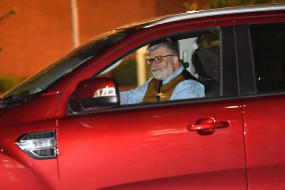 Veteran Labor senator Kim Carr, at the centre of a new stability pact within the Victorian division, leaves his Carlton office after a late night meeting to carve up a deal. 