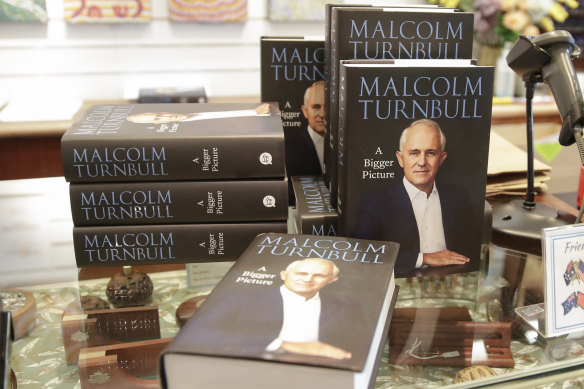 Malcolm Turnbull's A Bigger Picture on sale at the Parliament House gift shop in April.