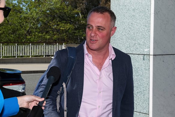 Liberal frontbencher Tim Wilson arrives at Parliament House this morning. 