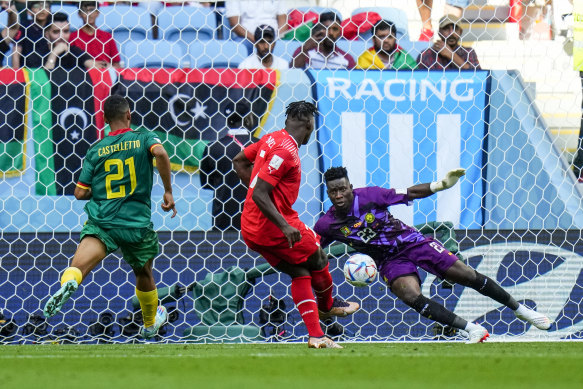 Switzerland’s Breel Embolo scores the only goal of the match.