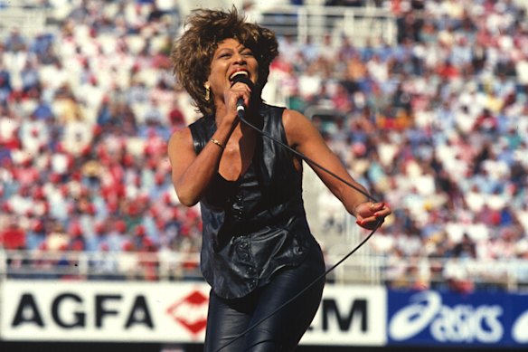 Tina Turner performing at the 1993 NRL grand final at the old SFS.