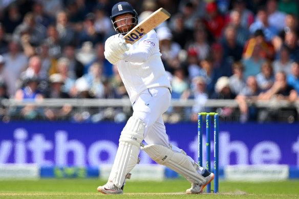 Jonny Bairstow in action during day three of the fourth Ashes Test.