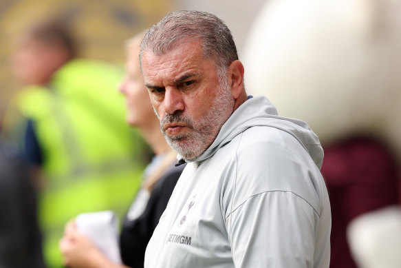 Ange Postecoglou watches Tottenham’s 5-1 win over Hearts, their first pre-season match.