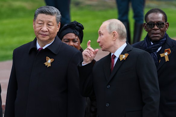 Chinese President Xi Jinping and Russian President Vladimir Putin in Moscow in May.