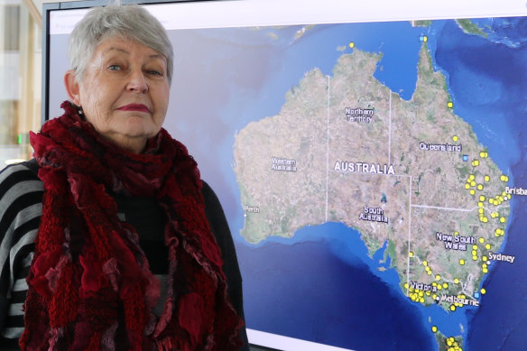 Lyndall Ryan with her map showing the location of indigenous massacres.