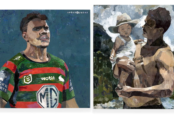  Zoe Young’s double portrait of Rabbitohs’ star Latrell Mitchell titled Latrell and Winmarra’, 