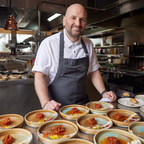 George Calombaris in 2024, when he appointed culinary director at Hotel Sorrento.