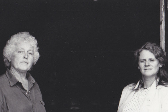 Betty Burstall, left, and Jones at La Mama in 1988.