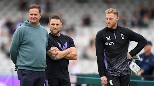 England’s three key leaders: Director of cricket Rob Key, coach Brendon McCullum, and captain Ben Stokes.