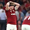Lions’ Henry Pollock reacts after his side were defeated in the Rugby Union international match between the British and Irish Lions and Argentina, at the Aviva Stadium in Dublin, Friday, June 20, 2025. (AP Photo/Peter Morrison)