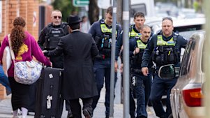 Police and security outside a Jewish school in inner Melbourne. 