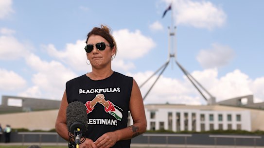 Independent senator Lidia Thorpe outside Parliament House in Canberra on Thursday.