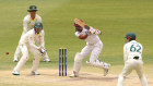 Roston Chase of the West Indies plays a shot across the ground during day five of the first test match between Australia and the West Indies at Optus Stadium on December 04, 2022 in Perth. The third session of the test was watched by 2.9 million viewers across the day, according to Seven. Test matches involving Australia and played in Australia are covered by the anti-siphoning scheme.