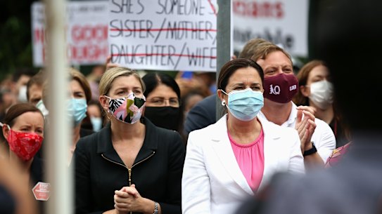  Queensland Attorney General Shannon Fentiman and Premier Annastacia Palaszczuk at the March 4 Justice. 