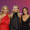 Sarah Hosking, Katie Brennan and Monique Conti of the Tigers arrive at the W Awards on Monday evening.