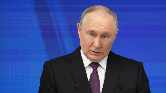 Vladimir Putin delivers his state-of-the-nation address in Moscow.